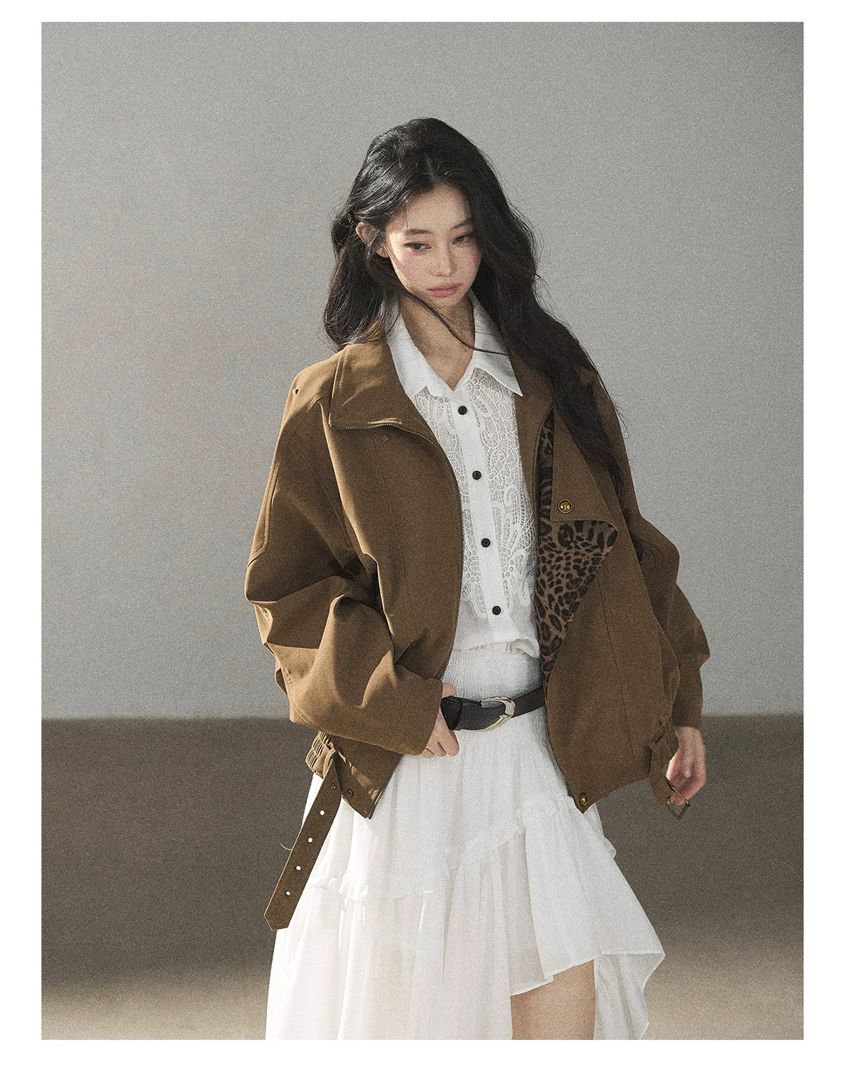 AOMALM - “Her Hemline” White Lace Shirt Dress with Belt