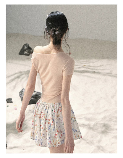 "Shape of the Wind" Soft Pink One-Shoulder Twist Crop Top 6556585