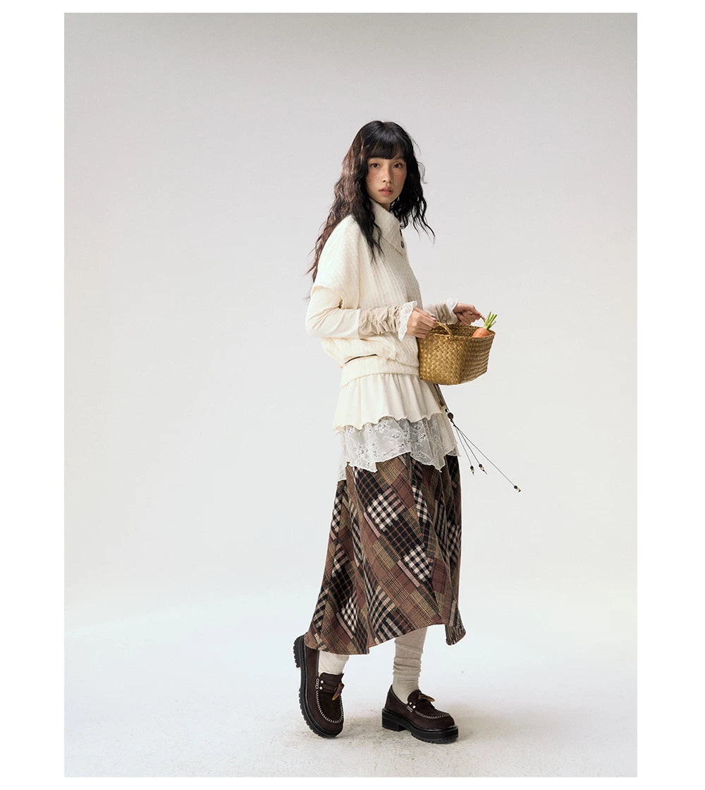 [CAN] "Cloud Knit Reverie" Ivory Cable Knit Bow Embroidered Vest