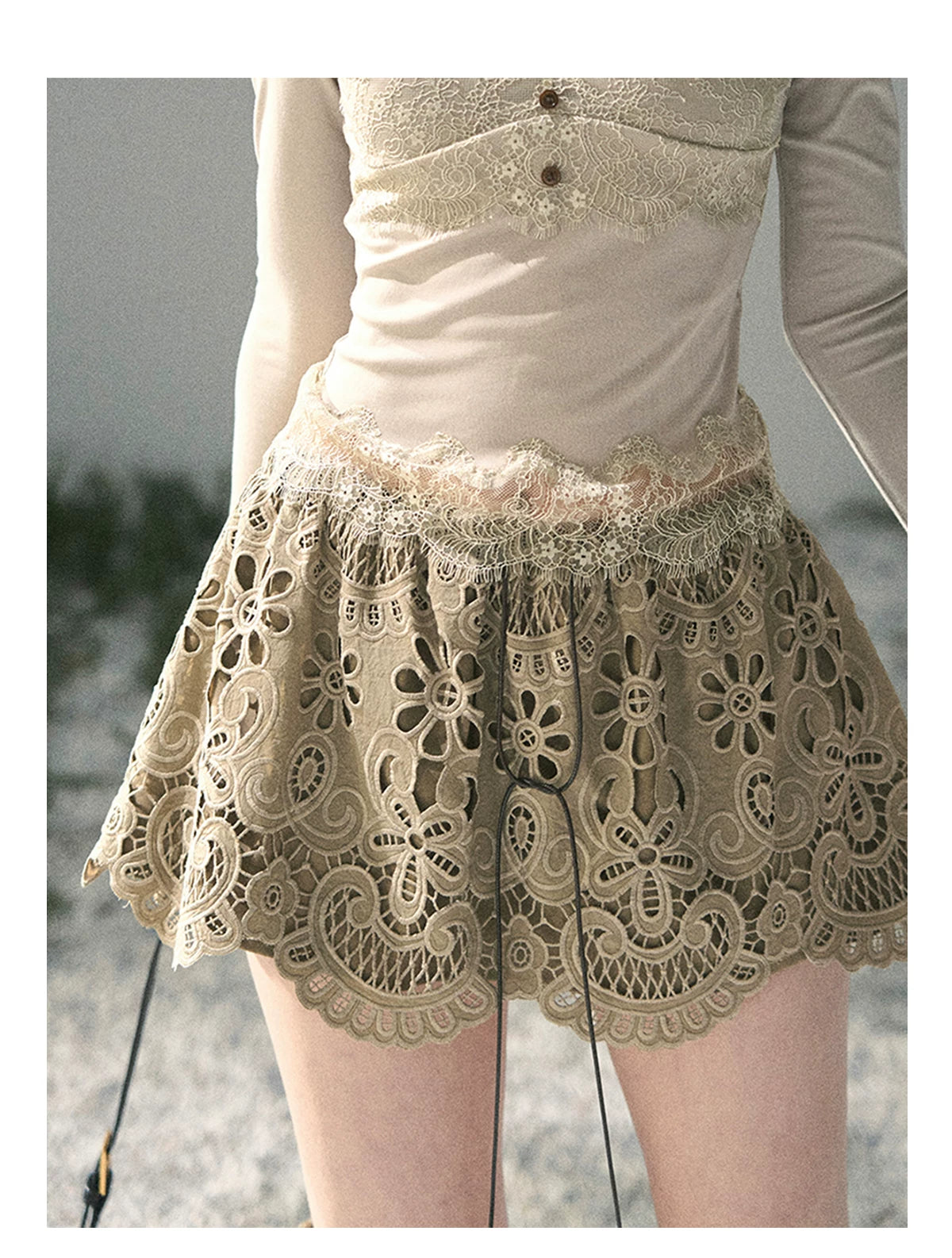 “Lost in Your Embrace” Roasted Pecan Lace Puff Skort