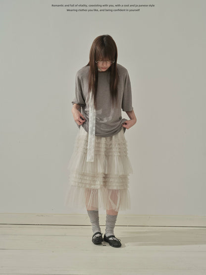 "Quiet Dots" Polka Dot Linen Blend T-Shirt (White / Coffee Gray)