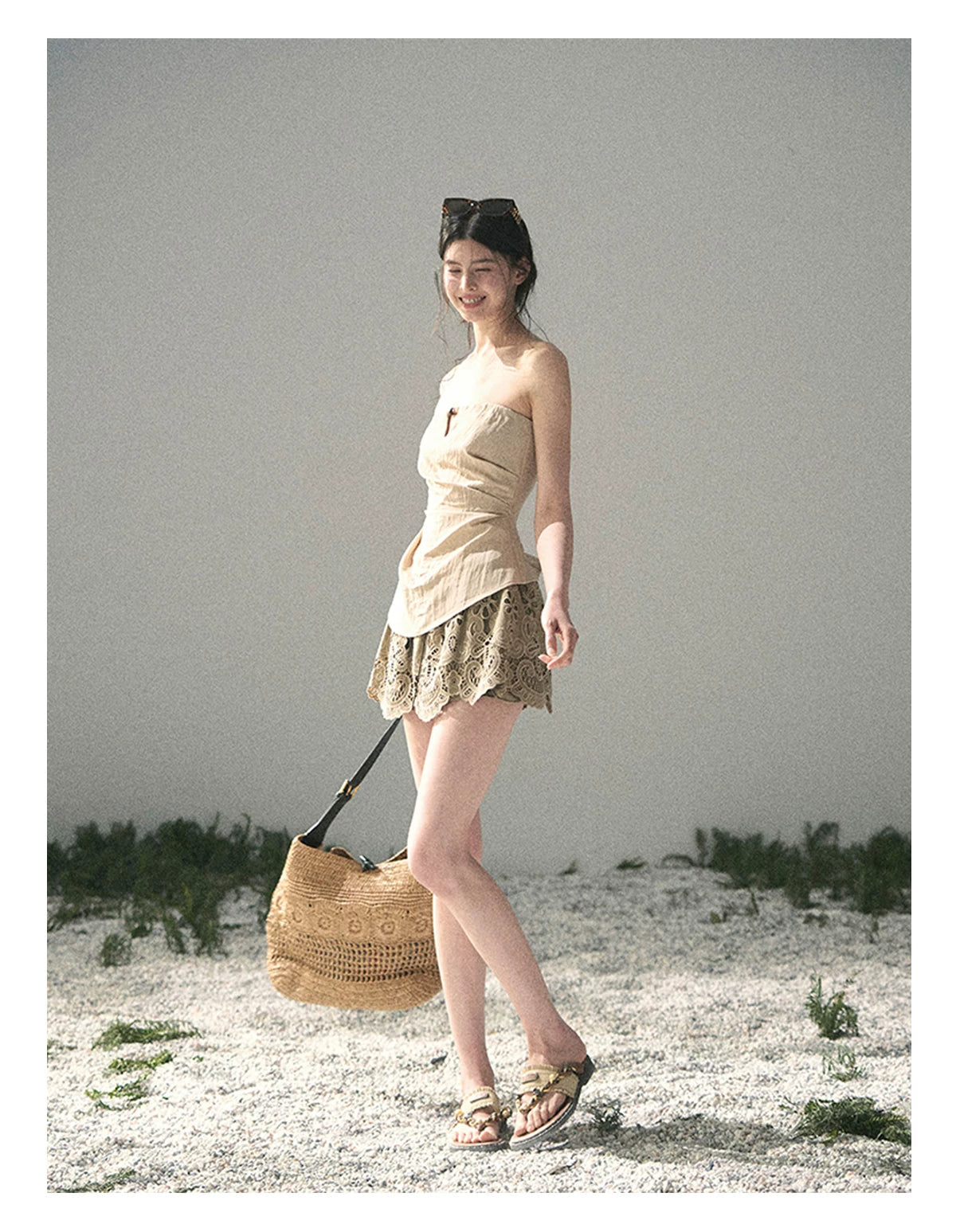 “Moonlit Haze” Dutch Cream Strapless V-Notch Top