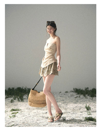 “Moonlit Haze” Dutch Cream Strapless V-Notch Top