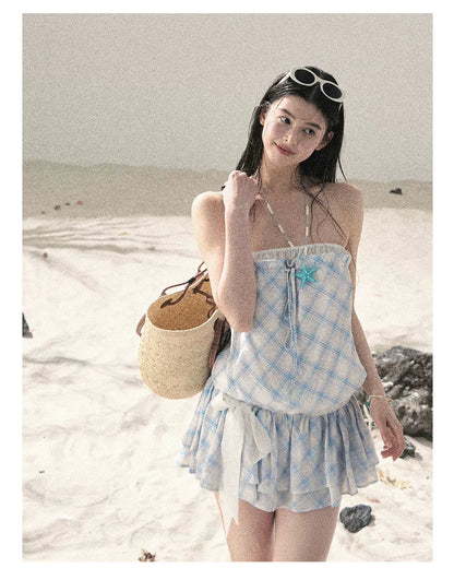 "Breeze Upon the Waves" Ice Crystal Blue Off-Shoulder Diamond Quilted Mini Dress