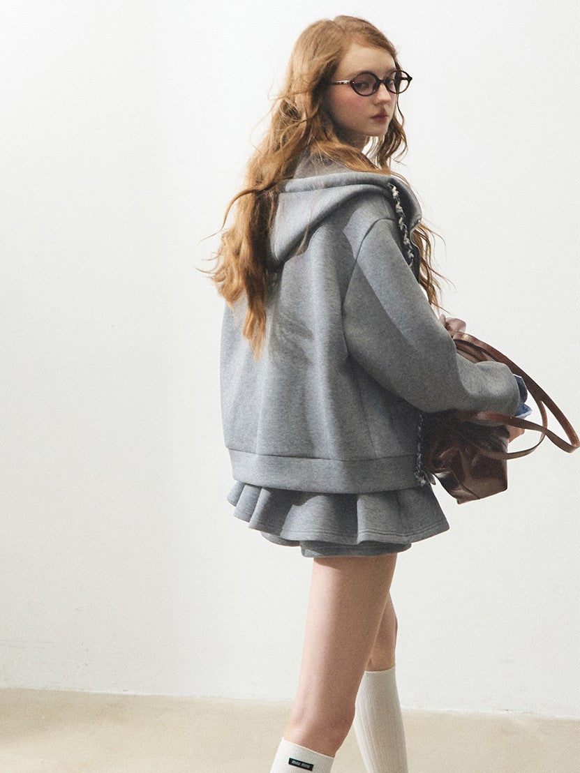 "拿铁不加糖" Unsweetened Latte Tweed Hoodie Set
