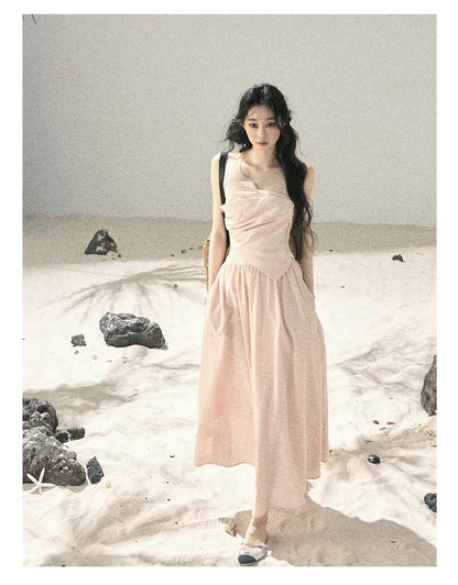 "Blushing Sunset Clouds" Ballet Pink Strapless Maxi Dress