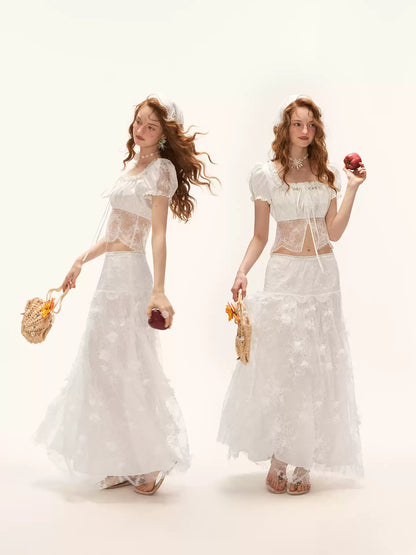 "Soft Petal Mood" 3D Floral Tulle Midi Skirt WE1002