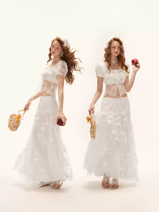 "Soft Petal Mood" 3D Floral Tulle Midi Skirt WE1002