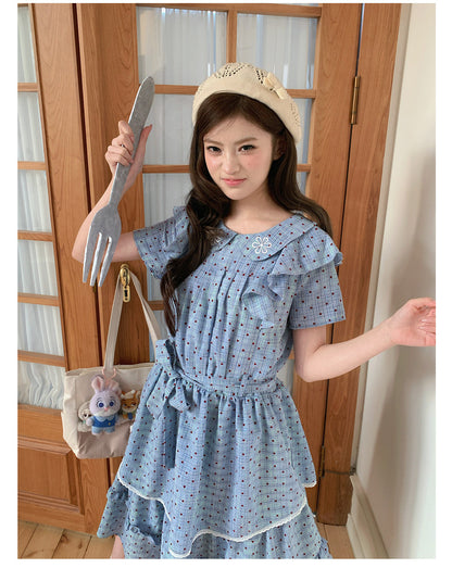 “Blueberry Tart Reverie” Blue Polka Dot Tea Dress