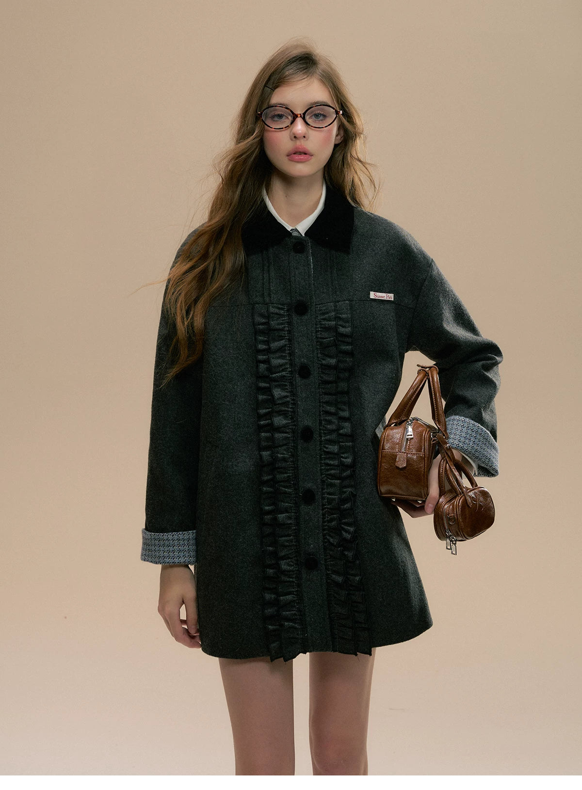 SunsetPark - Intellectual Gray Wool-Blend Herringbone Coat (Intellectual Gray / Khaki Houndstooth)