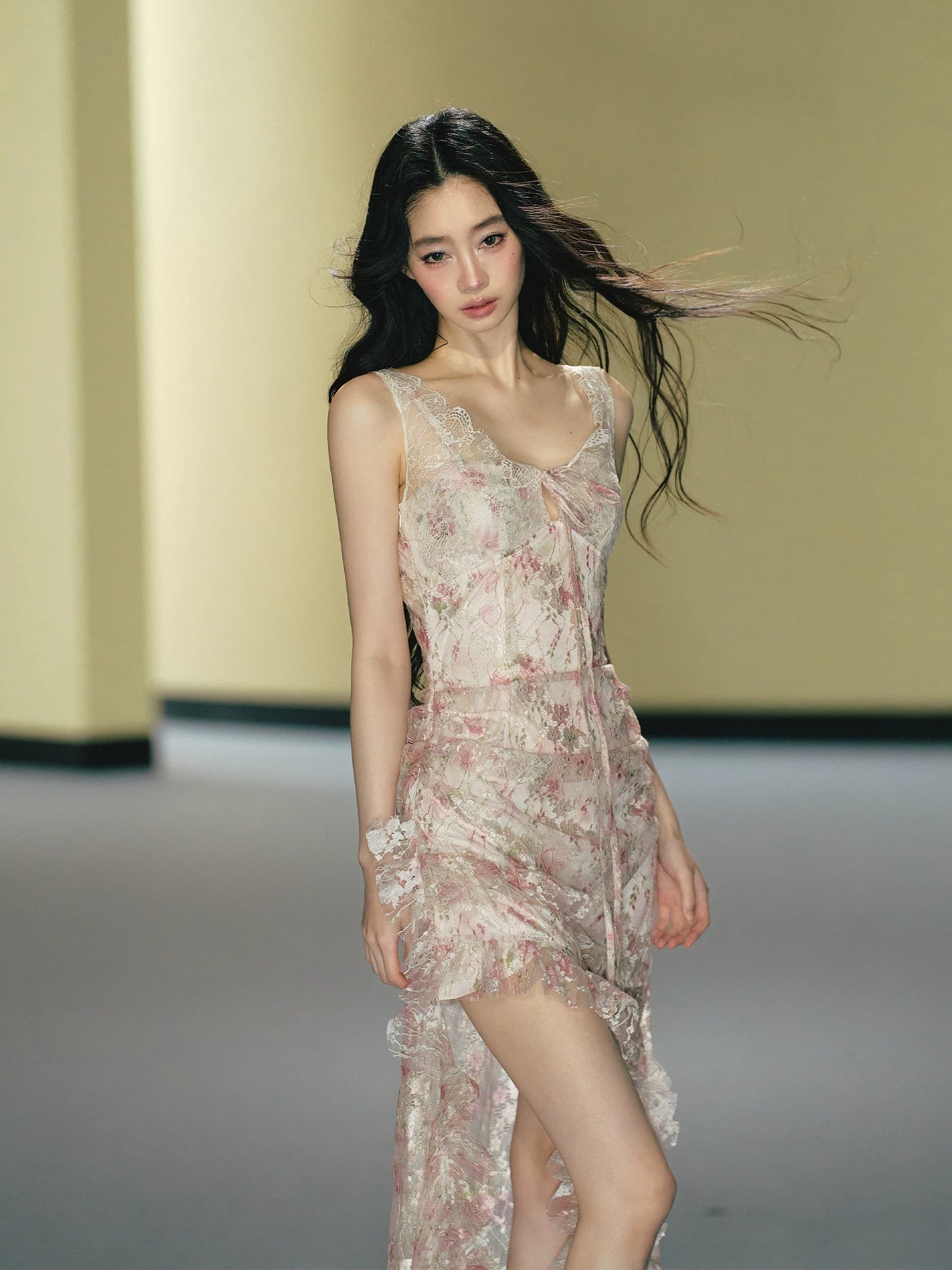 "Blush Mirage" Floral Lace Slip Maxi Dress