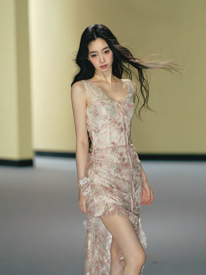 "Blush Mirage" Floral Lace Slip Maxi Dress