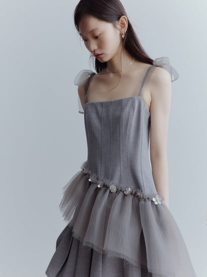 FUSSED Moonlight Elf Beaded Tulle Dress – Storm Gray FOF-25AW204