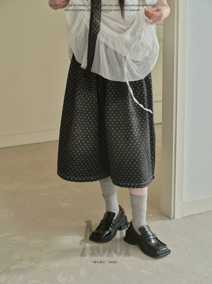 "Midnight Dots" Charcoal Black Polka Dot Cropped Wide Leg Jeans