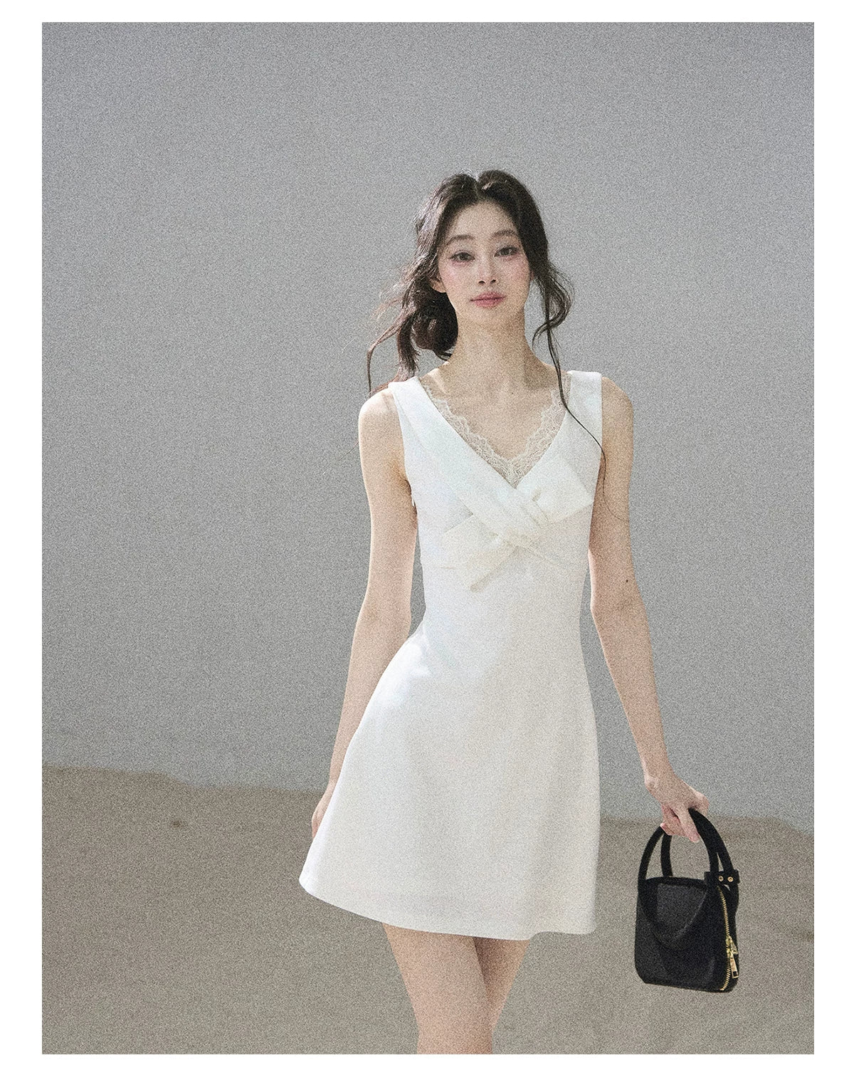 "White Tea Under the Moonlight" White Lace V-Neck Bodycon Mini Dress