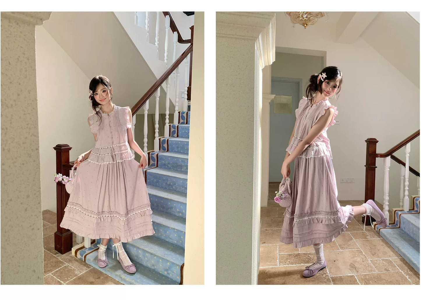 “Taro Polka Reverie” Lavender Polka Dot Skirt Set