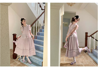 “Taro Polka Reverie” Lavender Polka Dot Skirt Set