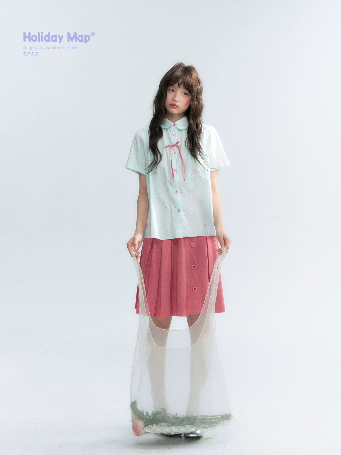 "Summer Sweetheart" Heart Stripe Blouse & Pleated Skirt Set