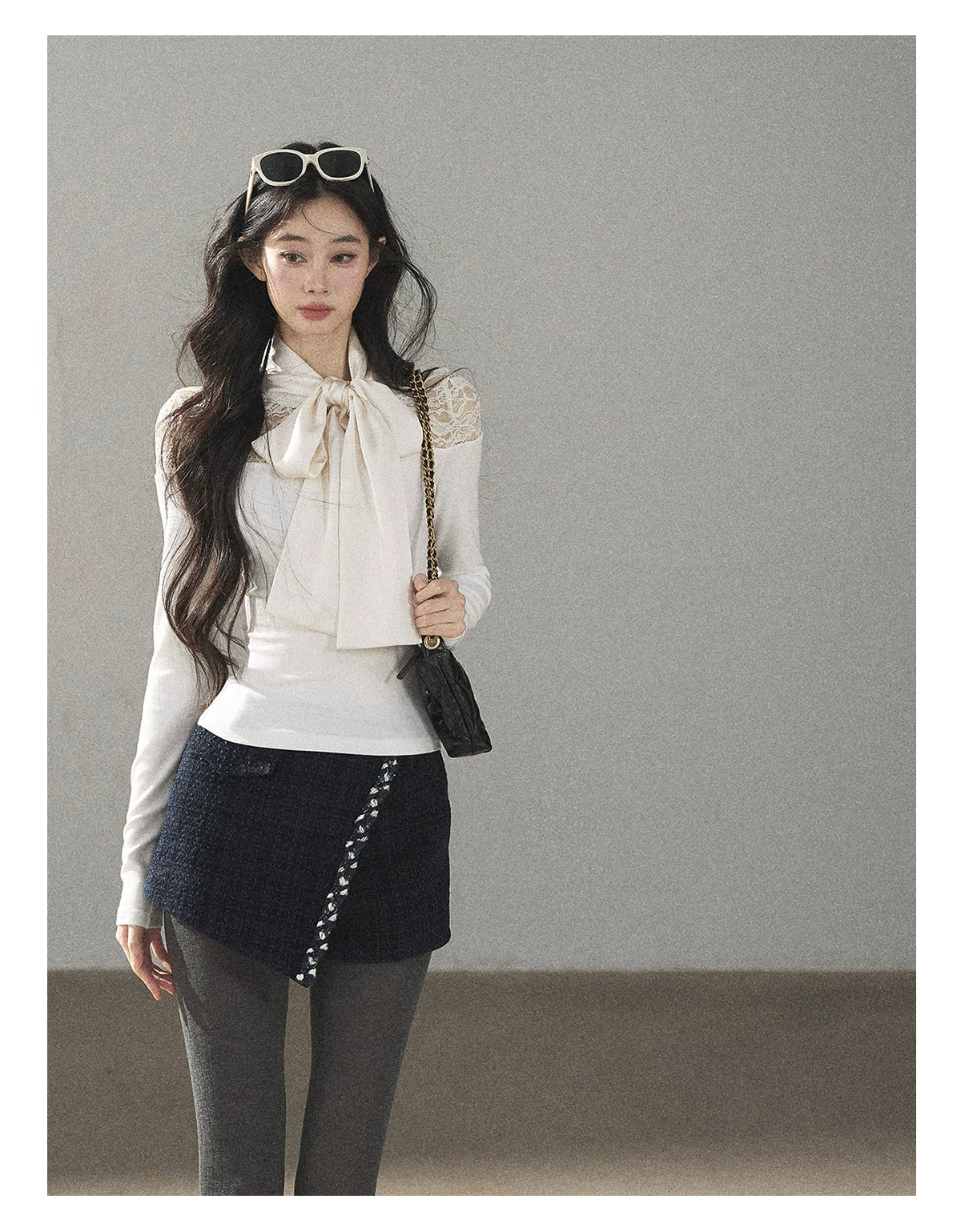 AOMALM - "Cloud Trails" Dutch Cream Lace Bow Knit Top