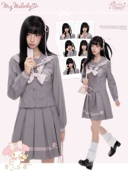 “Melody Blush” Pink-Gray Sailor School Uniform Set