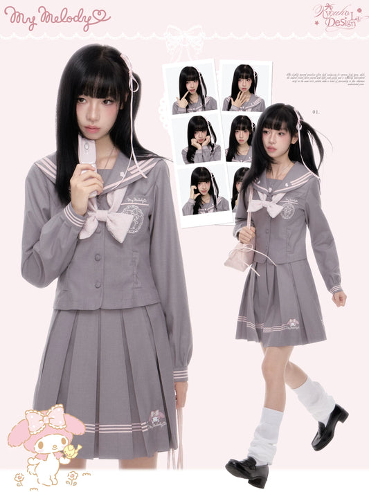 “Melody Blush” Pink-Gray Sailor School Uniform Set