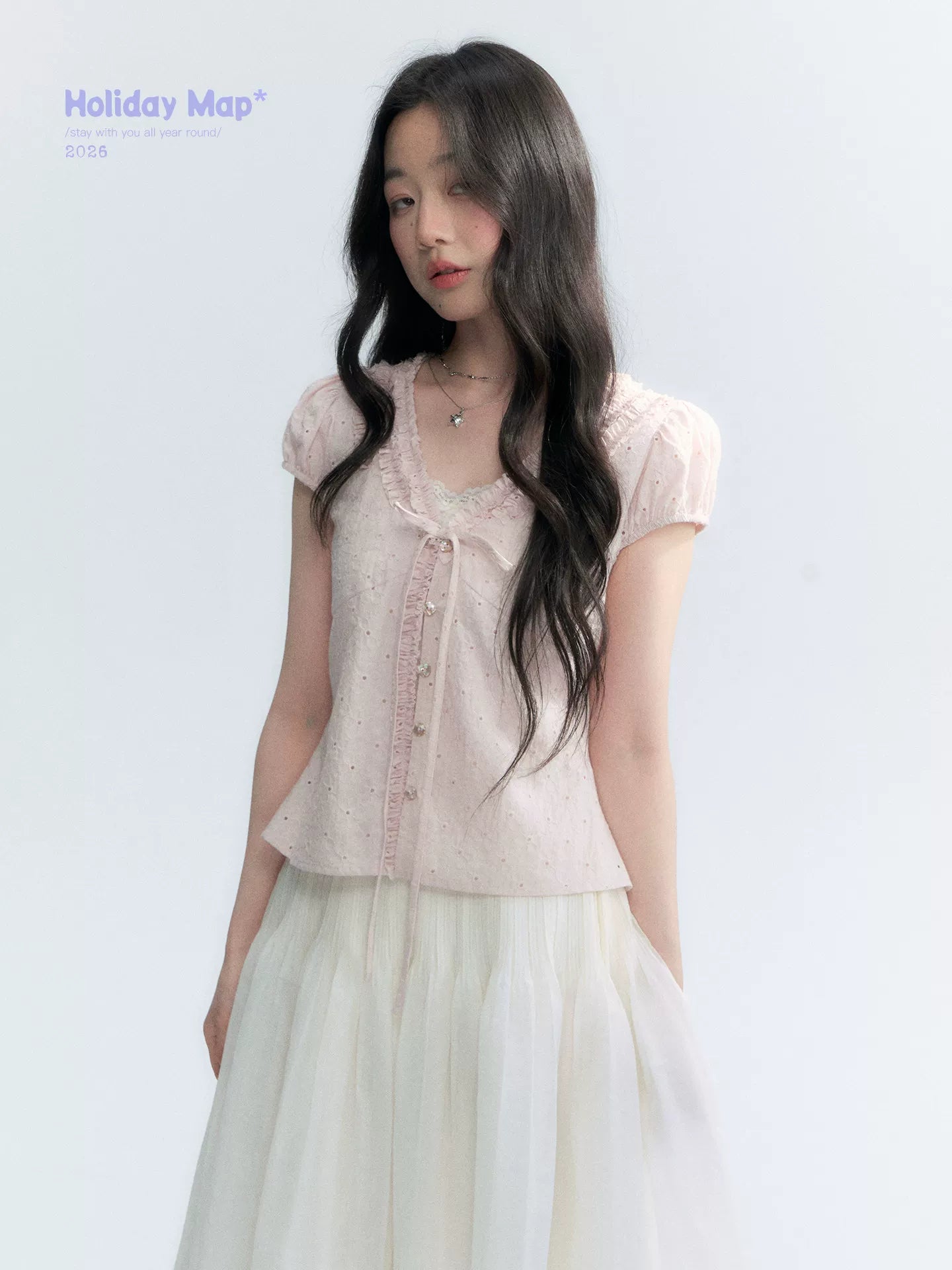 "Blush Sweetheart" Embroidered Puff Sleeve Blouse