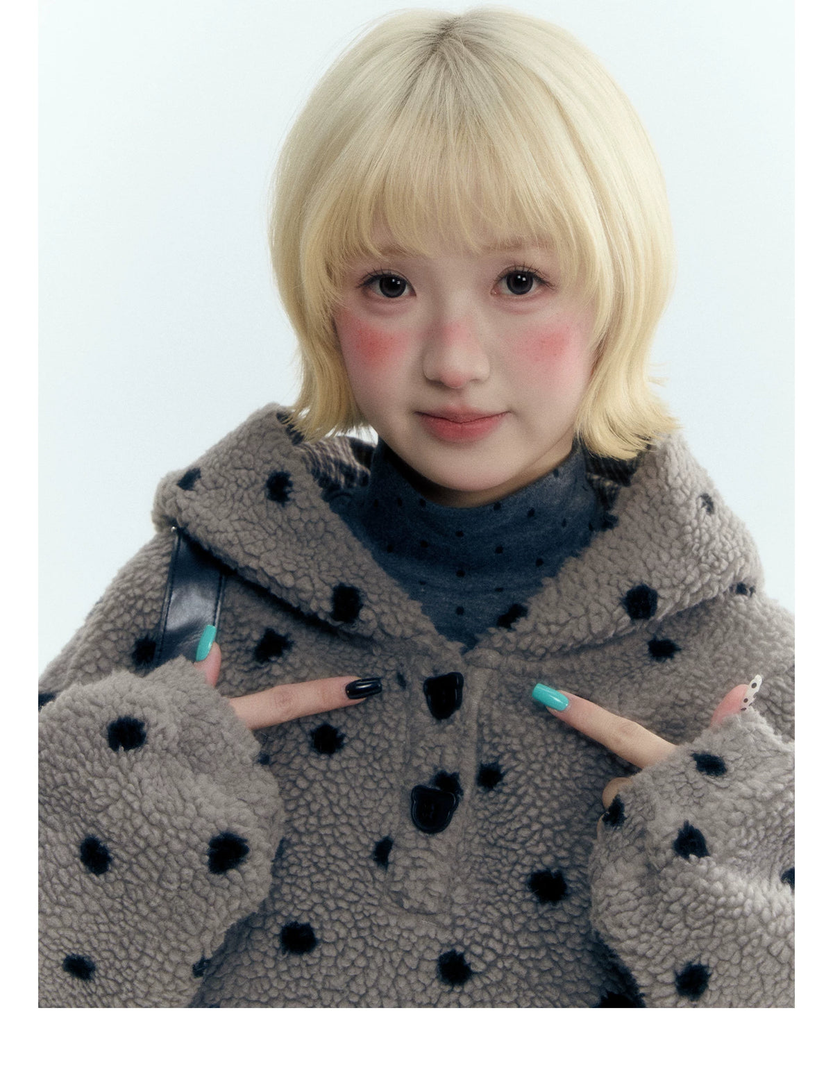 Horridale - Pink Black Polka Dot Sherpa Fleece Hoodie with Bunny Ears