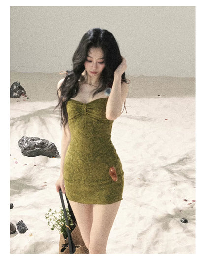 "Entwined Vines" Olive Mist Bodycon Dress & Cardigan Set 543648532