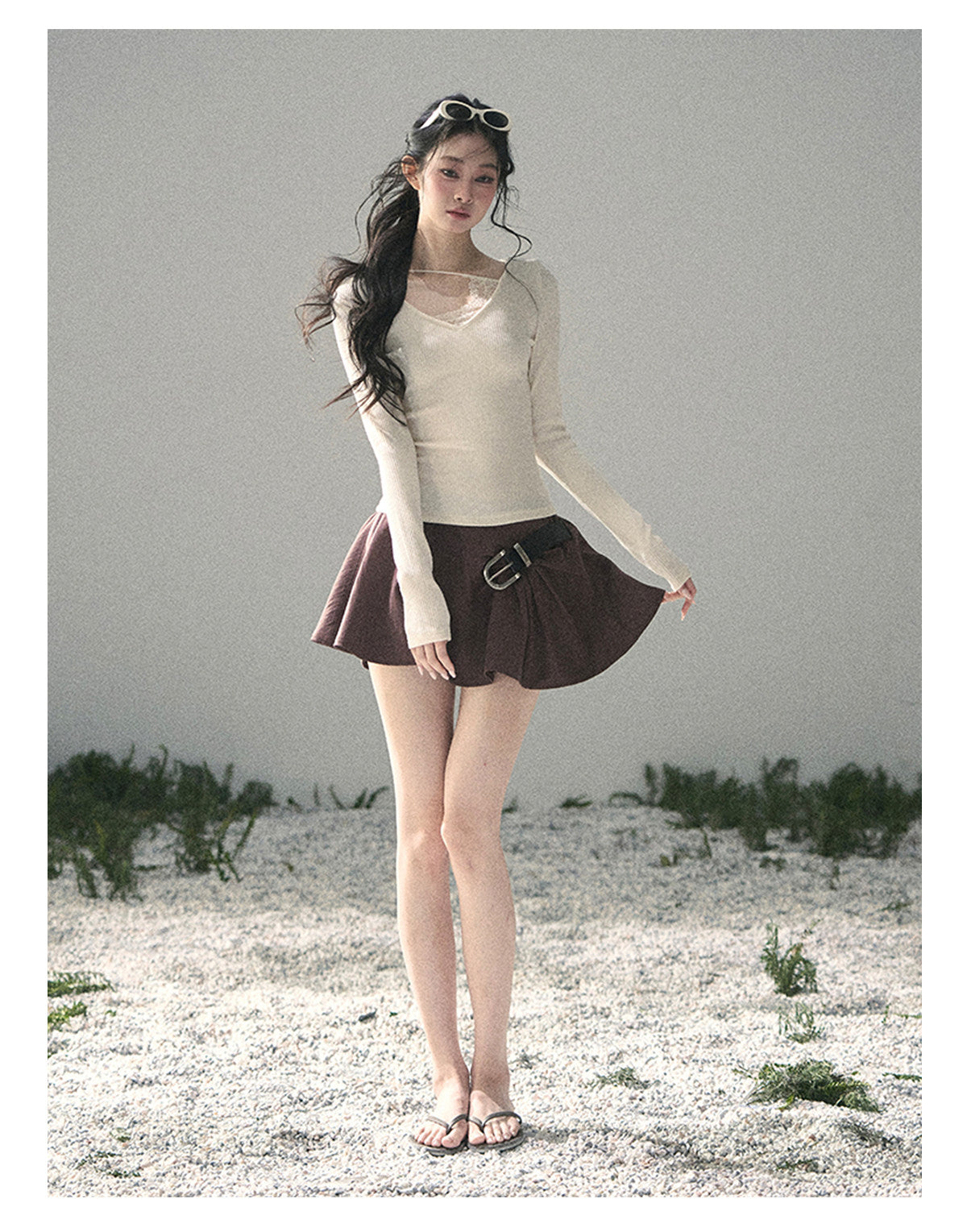 “Day & Night” Milk Apricot Lace Knit Top