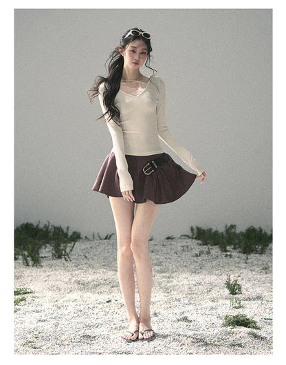 “Day & Night” Milk Apricot Lace Knit Top