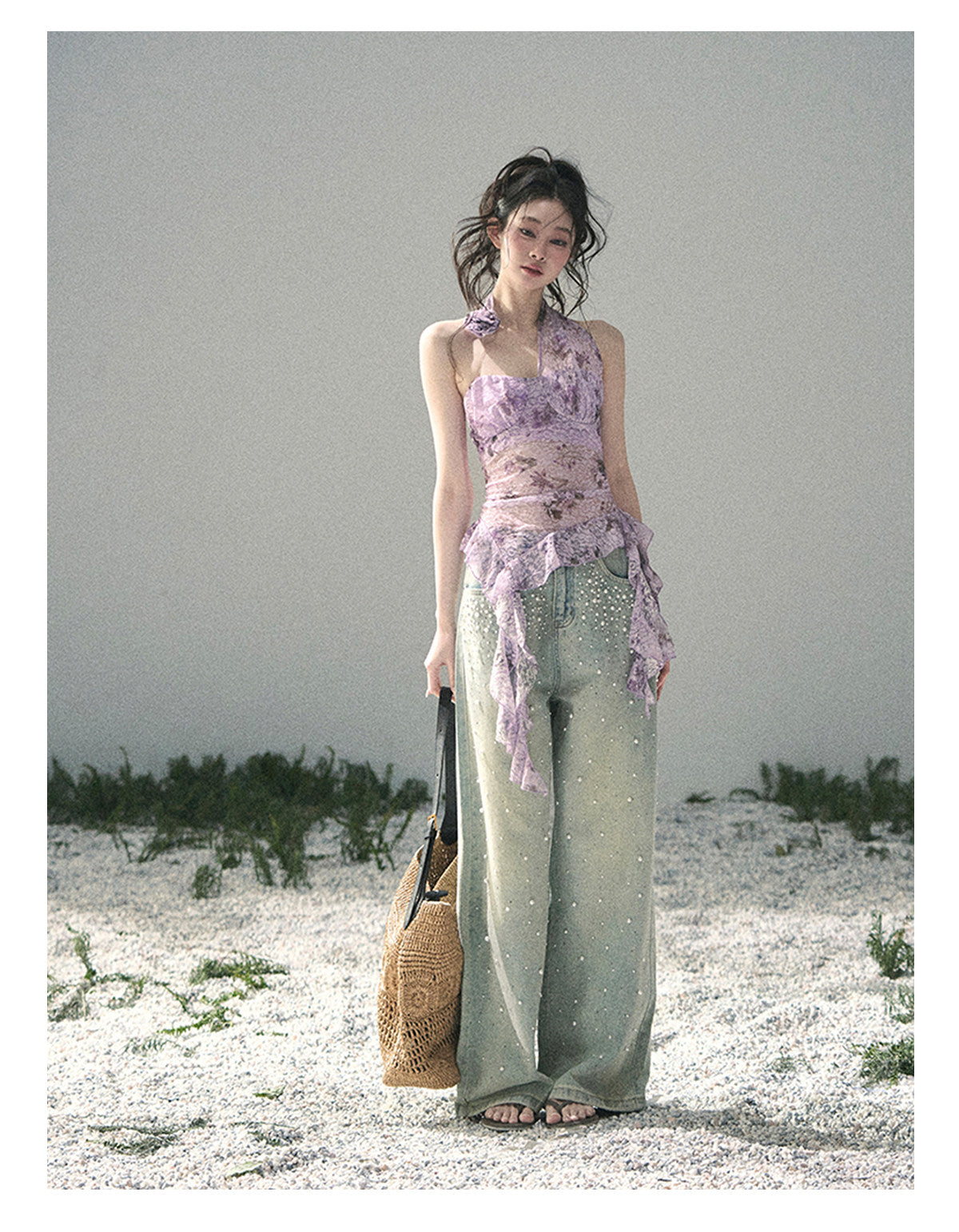 “Jacaranda Whisper” Orchid Purple Asymmetrical Halter Top