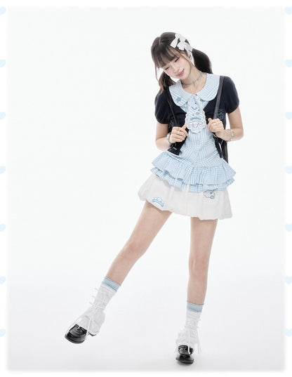 Two Ways to Wear! Cinnamoroll Cropped Cardigan / Round-Neck Blouse / Bubble Skort