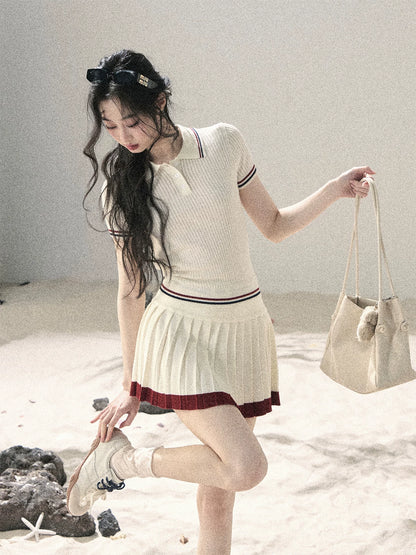 "The Softest Touch" Dutch Cream Collegiate Knit Top & Mini Skirt Set