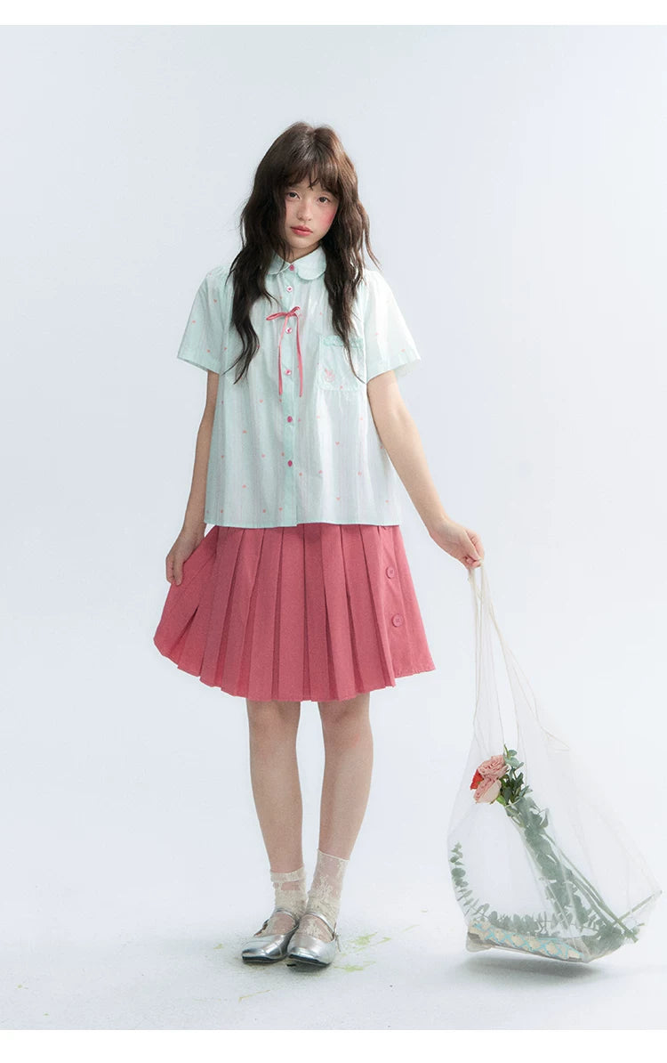 "Summer Sweetheart" Heart Stripe Blouse & Pleated Skirt Set