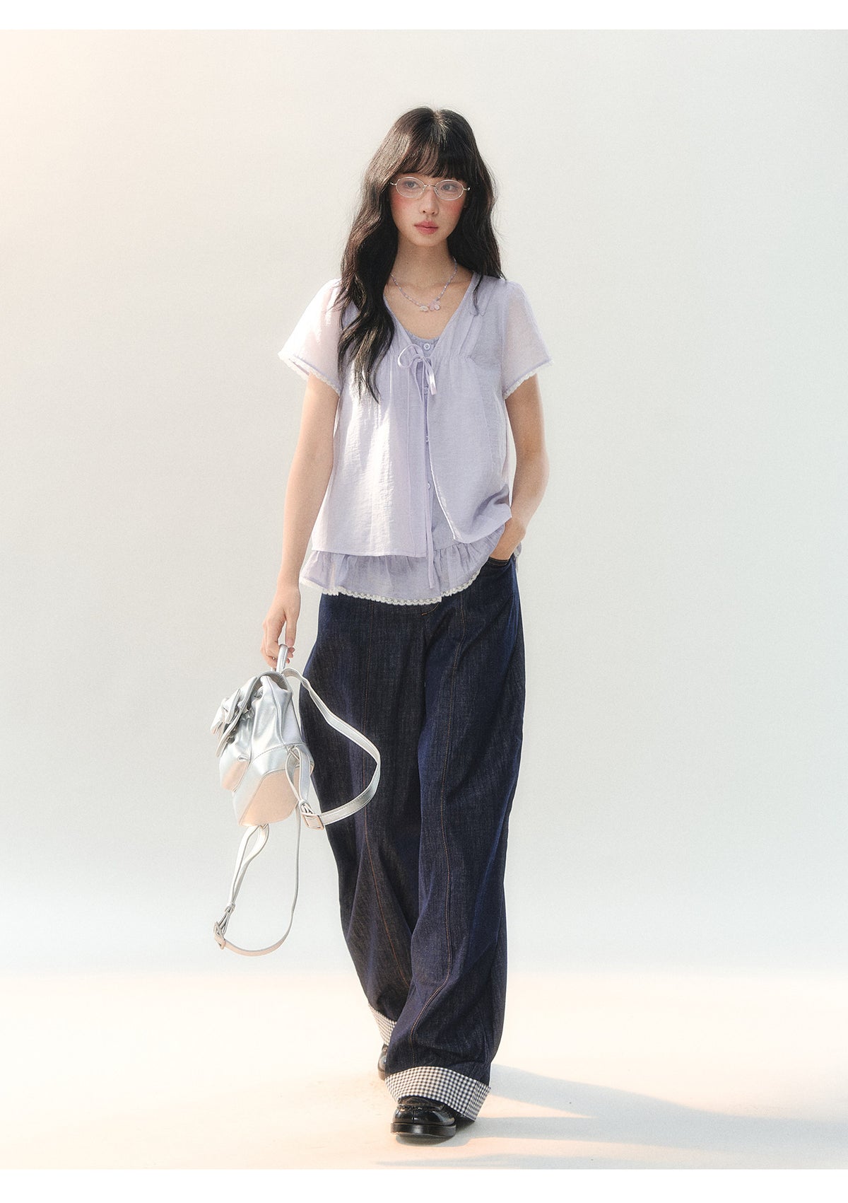 [CAN] "Lilac Cotton Bloom" Lavender Lace Trim Lightweight Cardigan