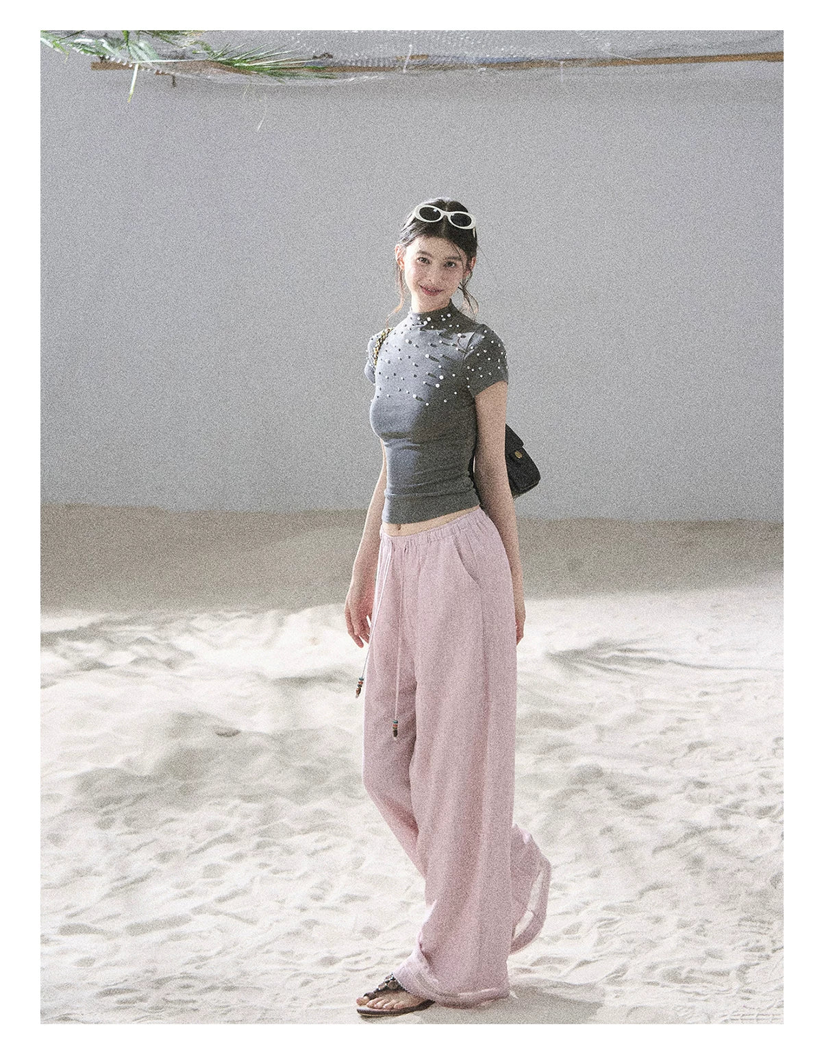 "Follow the Sea Breeze" Lightweight Straight-Leg Wide-Leg Pants (Lotus Pink/ Gray Sage Green/ Gray Blue)