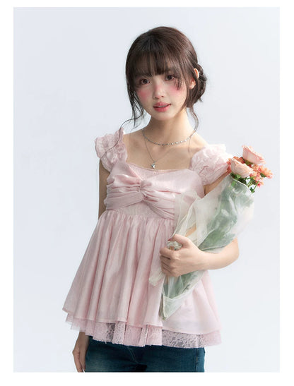 "Summer Sweetheart" Cherry Blossom Pink Bow Cami Top