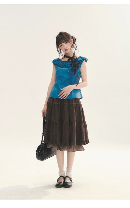"Bluebell" Peacock Blue Lace Embroidered Fitted Sleeveless Top