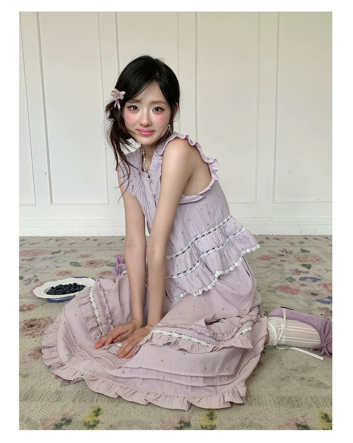 “Taro Polka Reverie” Lavender Polka Dot Skirt Set