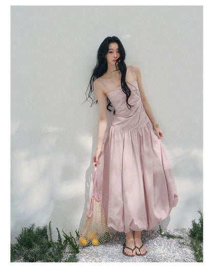 “She Passed Through Bloom Season” Lotus Mauve Bubble Maxi Dress
