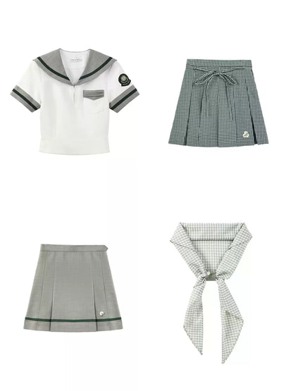 “Daisy & Spring Twins” White Sailor School Uniform Set
