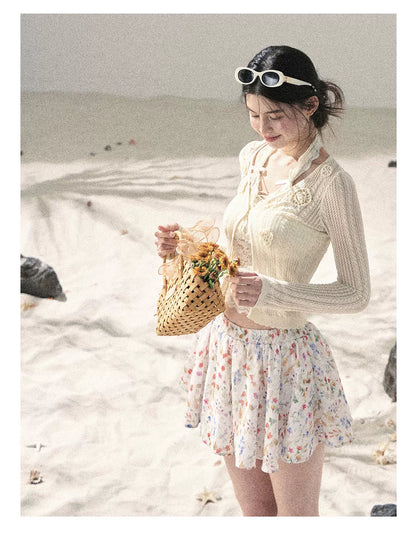 "Moss Whisper" Knit Sun Protection Cardigan & Cami Top
