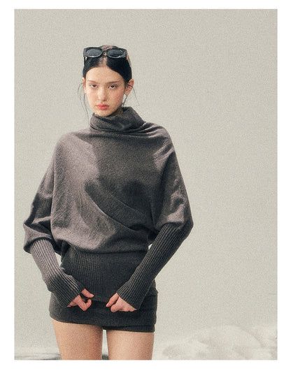 少也眼 "Ember at Dusk" High-Neck Cozy Knit Top – Smart Gray