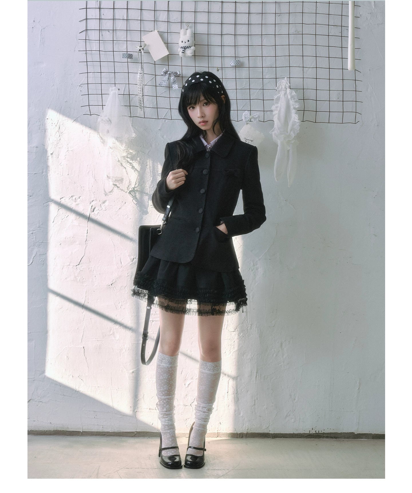 "Showa Girl" Tailored Layered Collection (Blazer / High-Waist Skirt / Victorian Shirt / Mesh Overlay Skirt)