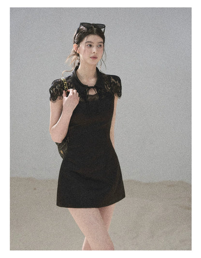 "Moonlit Rose Sonata" Tranquil Black Lace Mini Dress & Cape Set