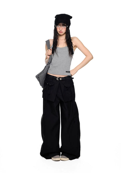 EZEK | Patchwork Drawstring Wide-Leg Lounge Pants (Black / Gray)