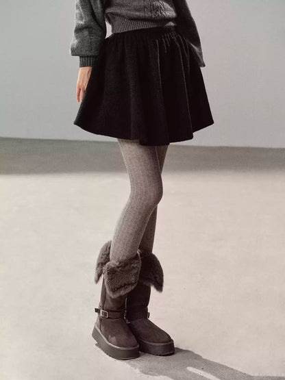 AOMALM - "Winter Traces" Black Pleated A-Line Mini Skirt