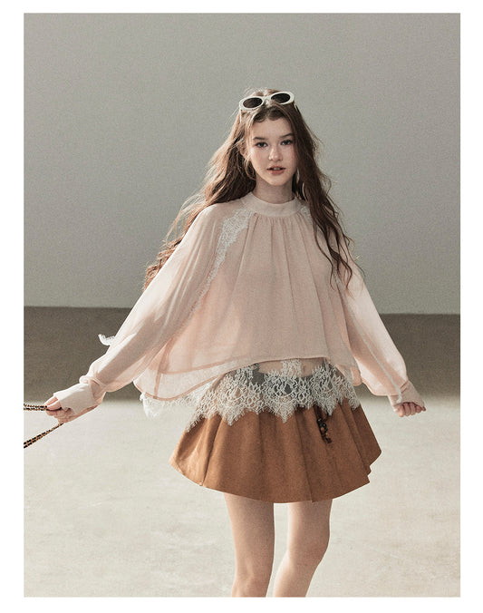 170726A "Blooming Evening Sakura" Soft Pink Lace Cover-Up Blouse