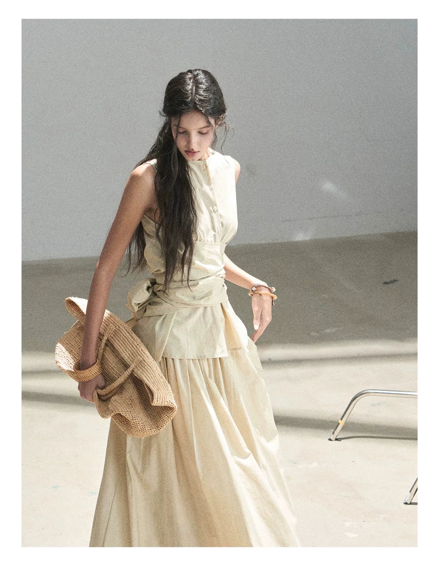 "The Last Falling Leaf" Milk Tea Lyocell Two-Piece Skirt Set