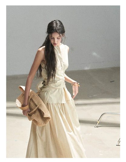 "The Last Falling Leaf" Milk Tea Lyocell Two-Piece Skirt Set